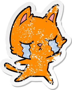 Bir insan tarafından çizilmiş ağlayan bir çizgi film kedisinin sıkıntılı çıkartması.