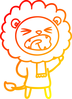 Bir insan tarafından çizilmiş kışlık giysiler içinde çizgi film aslanı çizimi.