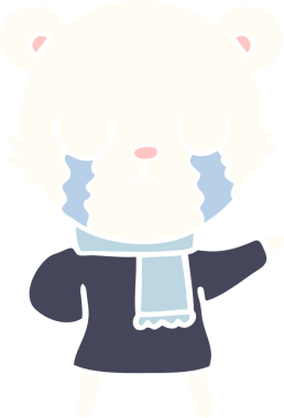 Ağlayan kutup ayısı bir insan tarafından çizilmiş düz renkli çizgi film.