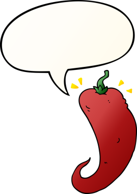 bir insan tarafından çizilmiş, konuşma baloncuklu kırmızı biber çizgi filmi.