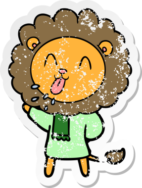 Bir insan tarafından çizilmiş mutlu çizgi film aslanının sıkıntılı çıkartması.