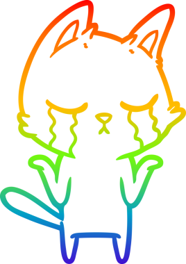 Gökkuşağı gradyan çizgisi bir insan tarafından çizilen ağlayan çizgi film kedisinin çizimi