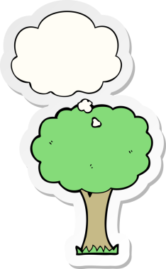 Düşünce baloncuğu insan tarafından çizilmiş bir çıkartma olan çizgi film ağacı.