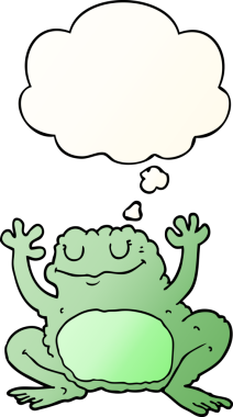 Bir insan tarafından çizilmiş, düşünce baloncuklu çizgi film kurbağası.