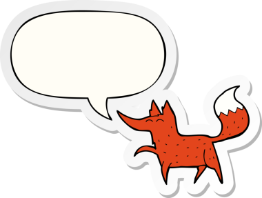 Bir insan tarafından çizilmiş konuşma balonu çıkartmalı çizgi film tilkisi.