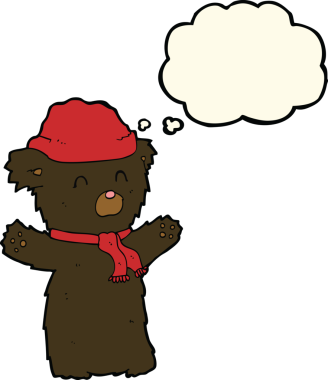 Bir insan tarafından çizilmiş düşünce baloncuğu olan sevimli siyah ayı.