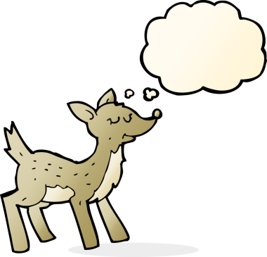 Bir insan tarafından çizilmiş düşünce baloncuklu şirin bir karikatür geyiği.