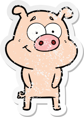 Bir insan tarafından çizilmiş mutlu çizgi film domuzunun sıkıntılı çıkartması.