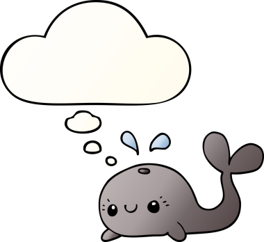 Düşünce baloncuğu bir insan tarafından çizilmiş tatlı çizgi film balinası.