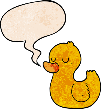 Bir insan tarafından çizilmiş eski moda konuşma baloncuklu çizgi film ördeği.