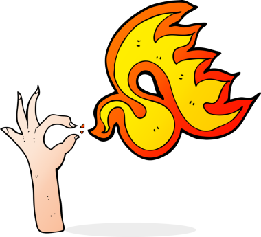 Bir insan tarafından çizilmiş çizgi film el ve ateş sembolü