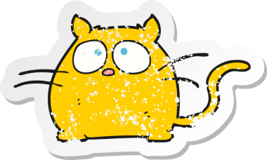 Bir insan tarafından çizilmiş bir karikatür kedinin gerilmiş çıkartması.