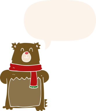 Bir insan tarafından çizilmiş eski tarz konuşma baloncuğu olan çizgi film ayısı.