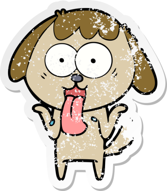 Bir insan tarafından çizilmiş şirin bir köpeğin sıkıntılı çıkartması.