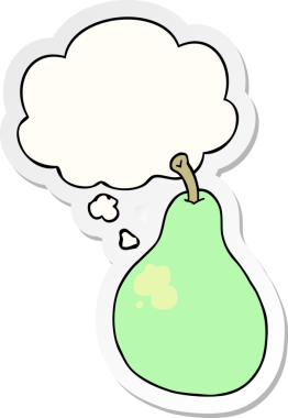 Düşünce baloncuklu çizgi film armudu insan tarafından çizilmiş bir çıkartma.