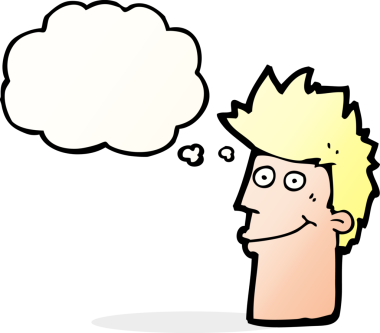 Bir insan tarafından çizilmiş düşünce balonlu mutlu adam çizgi filmi.