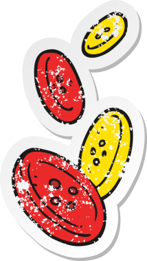 Bir insanın çizdiği karikatür düğmelerinin gerilimli retro etiketi