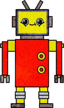 Bir insan tarafından çizilmiş bir robotun retro grunge dokusu