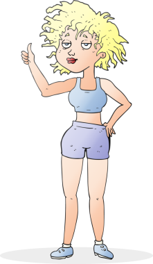 Bir insan tarafından çizilmiş, serbest çizilmiş, yorgun bir spor salonu kadını.