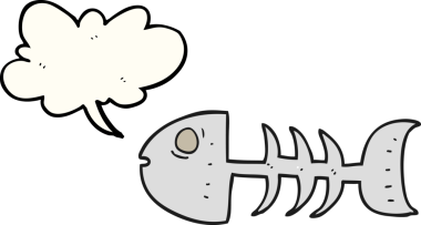 Bir insan tarafından çizilmiş serbest konuşma balonu karikatürü balık kemikleri