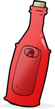 Şişede bir insan tarafından çizilmiş çizgi film mesajı.