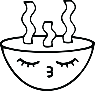 Bir insan tarafından çizilmiş sıcak çorba tabağının çizgi çizimi.