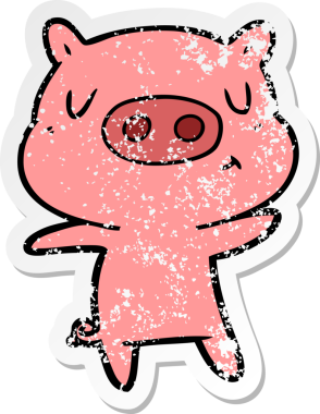 Bir insan tarafından çizilmiş çizgi film içerikli bir domuzun sıkıntılı çıkartması.