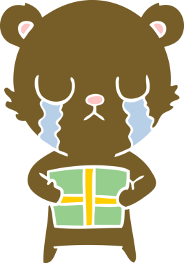 Ağlayan yassı renkli çizgi film ayısı bir insan tarafından çizilmiş.