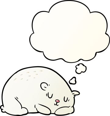 Karikatür kutup ayısı. Düşünce baloncuğu bir insan tarafından çizilmiş.