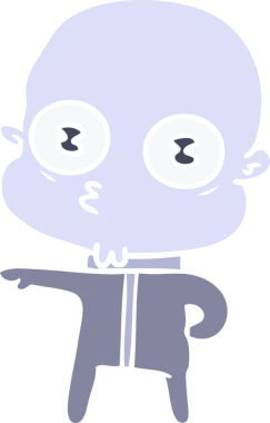 Düz renkli çizgi film. Bir insan tarafından çizilmiş kel bir uzaylı.