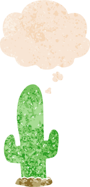 Düşünce baloncuğu olan çizgi film kaktüsleri bir insan tarafından çizilmiş dertli retro desenli.