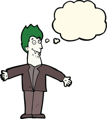 Bir insan tarafından çizilmiş düşünce balonlu vampir adam.