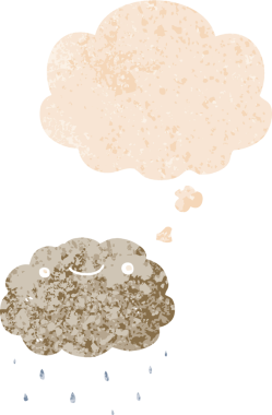 Düşünce baloncuklu karikatür bulutu grunge sıkıntılı retro desen bir insan tarafından çizilmiş