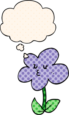 Bir insan tarafından çizilmiş, düşünce baloncuklu çizgi film çiçeği.