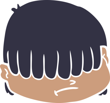 Düz renkli karikatür yüz, bir insan tarafından çizilmiş saçlar.