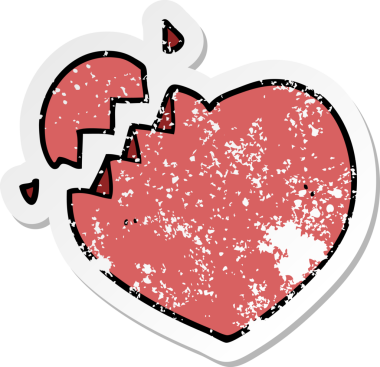 Bir insan tarafından çizilmiş kırık bir kalbin hüzünlü çıkartması.