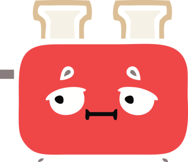 Bir insan tarafından çizilmiş bir tost makinesinin düz renkli retro karikatürü