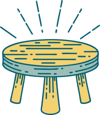 Geleneksel dövme stili tahta tabure bir insan tarafından çizilmiş.