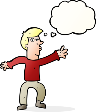 Bir insan tarafından çizilmiş düşünce baloncuğuyla adama ulaşan çizgi film