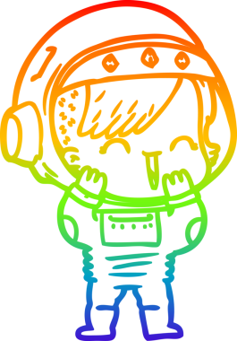 Gökkuşağı gradyan çizgi çizimi Bir insan tarafından çizilmiş gülen astronot kız