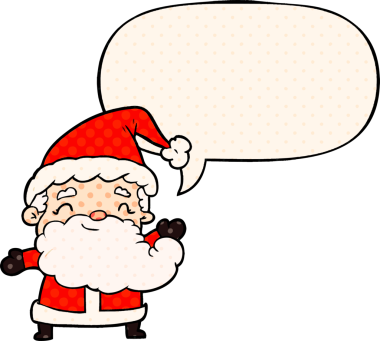 Bir insan tarafından çizilmiş çizgi roman tarzında konuşma balonu olan noel baba çizgi filmi.