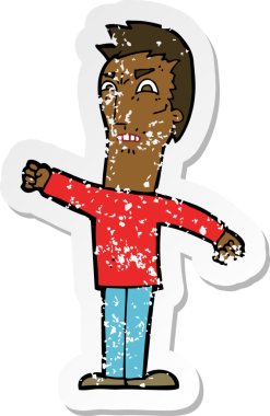 Bir insan tarafından çizilmiş, sıkıntılı bir karikatür çıkartması.