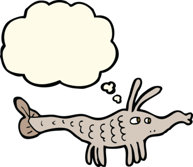 Bir insan tarafından çizilmiş düşünce baloncuklu karides.