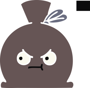 Bir insan tarafından çizilmiş bir çuvalın düz renkli retro karikatürü