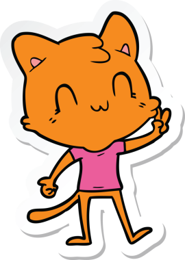 Bir insan tarafından çizilmiş mutlu bir kedinin çıkartması.