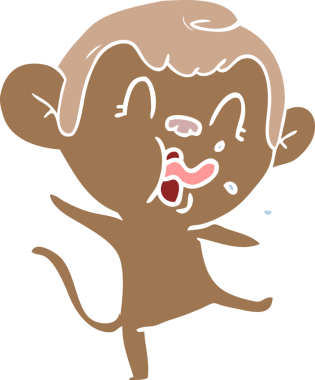 Bir insan tarafından çizilmiş düz renk çizgi film maymunu.