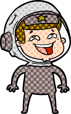 Bir insan tarafından çizilmiş gülen astronot çizgi filmi.