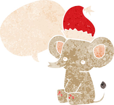 Hoş bir noel fili ve grunge 'da konuşma baloncuğu bir insan tarafından çizilmiş kederli retro tarzı.