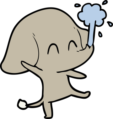 Bir insan tarafından çizilmiş su püskürten sevimli bir fil.