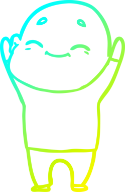 Bir insan tarafından çizilmiş, mutlu, kel bir adamın çizdiği soğuk çizgi.